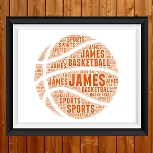 Personalised Basketball Gift, PRINTABLE Basketball Word Art Gift Basketball Wall Art Prints Wall Decor Basketball Team Gift Digital Download