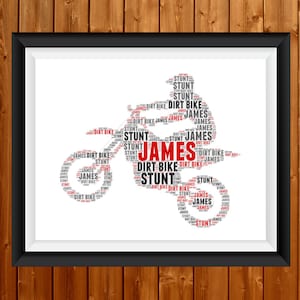 Motocross Word Art Gift, Dirt Bike Gift Print, Off Road Bike Poster, Motorbike Gift, Personalised Motocross, Christmas Gift