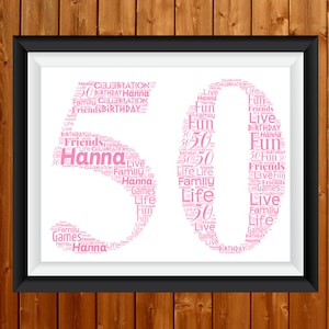 Personalised 50th Word Art Print. Fifty Birthday Gift . 50 Birthday Gift .gifts for him / gifts for her. Birthday Digital Printable