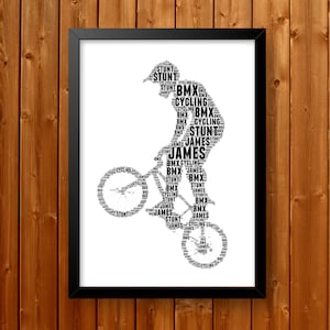 BMX - bmx gifts bmx print For Stunt Cyclist For Boys - bmx art Bicycle Riding Biking Cyclist Word Art Wall Print - For Him,Boys, Men