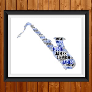 Personalised Saxophone word art - Saxophone gifts - Musician Brass Instrument Gift Word Art Wall Room Decor Prints  Fan Gift Word Art Wall
