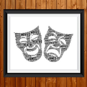 Regalos de teatro personalizados - Regalos de teatro musical - Regalos de drama - Actor de drama de teatro - Estudiante de teatro musical Fan Gift Word Art Wall Room