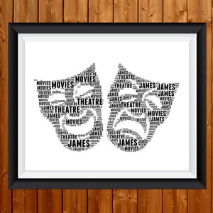 Personalised Theatre Gifts - Musical Theatre Gifts - Drama Gifts - Theatre Drama Actor - Student Musical Theatre Fan Gift Word Art Wall Room