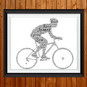 Personalised Cyclist Print - Custom Word Wall Art - Birthday, Fathers Day Cycling Gifts - For Him, Her, Boys, Girls, Men, Women