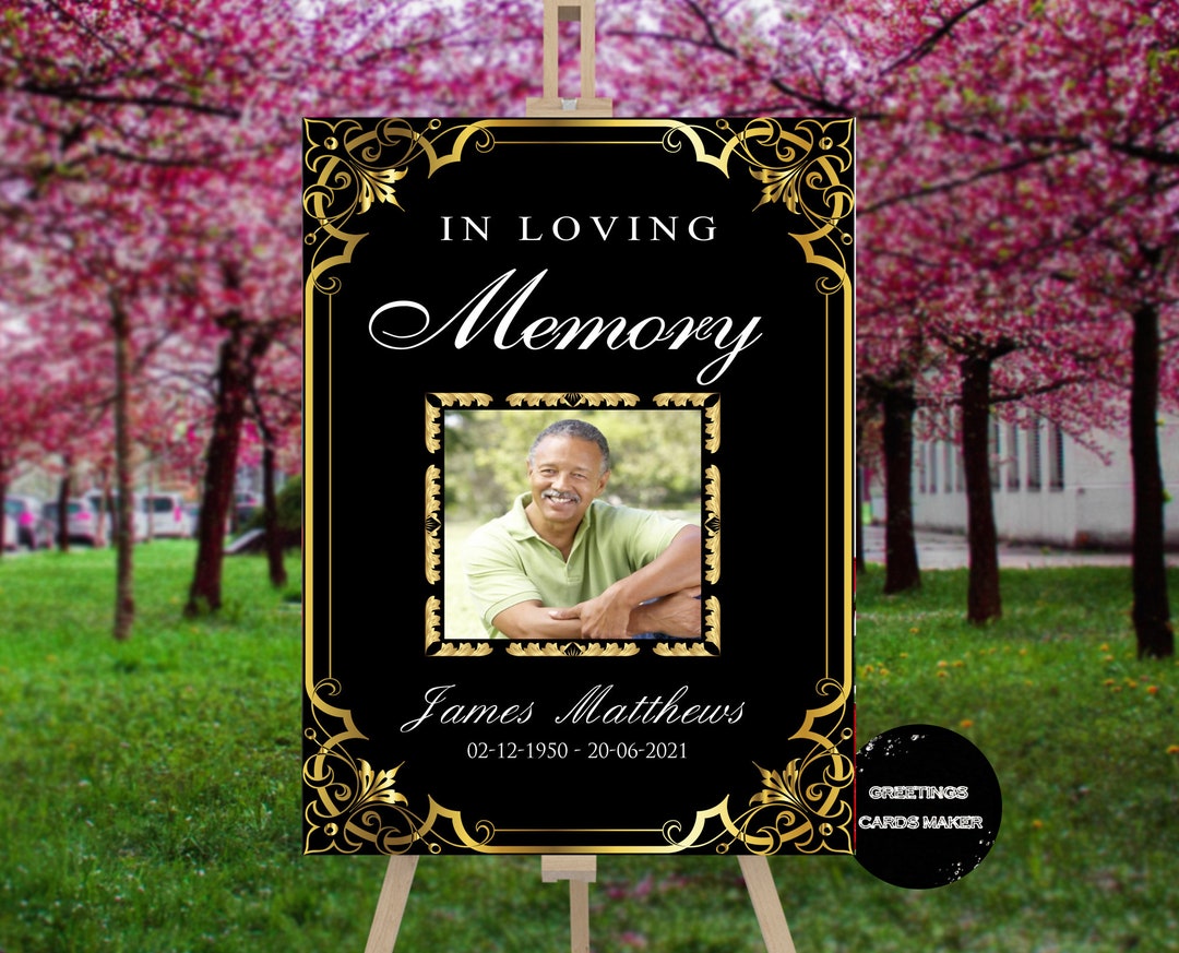 Black and Gold Funeral Poster Sign Celebration of Etsy