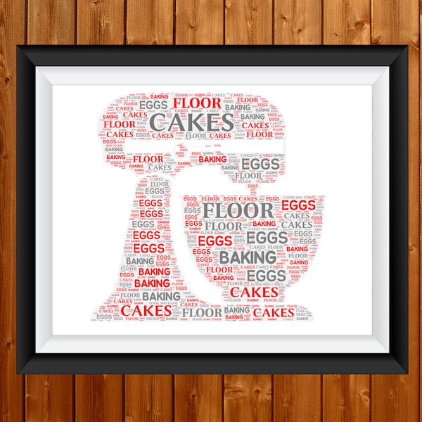 Personalised Baking Mixer Chef Bake Off Gift Word Art Wall Room Decor Prints  Prints Gifts for her. Birthday Digital Printable