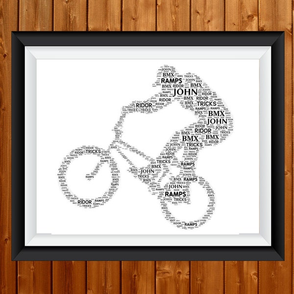 Personalisierte BMX Fahrer Geschenke für Stunt Radfahrer für Jungen - Skater Geschenke Fahrrad Riding Biking Cyclist Word Art Wall Print - Für Ihn, Jungen, Männer