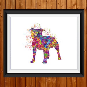 Staffordshire Bullterrier Aquarell Hund Druck Haustier Geschenk Haustier Hundeliebe Doglover Poster Hundekunst Bullterrier Erinnerungsgeschenk Poster Dogart