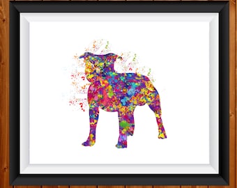 Staffordshire Bull Terrier Watercolor Dog Print Pet Gift Pet Dog Love Doglover Poster Dog Art Bull Terrier Memorial Gift Poster Dogart