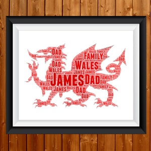 Personalised Welsh Dragon Print - Custom Word Wall Art Frame - Birthday, Fathers Day Gifts - For Him, Her, Men, Women, Couples