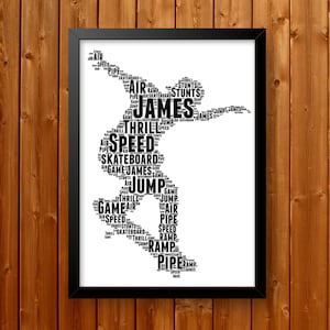 Personalised Skateboard Skateboarding Skater - Custom Word Wall Art - Birthday, Fathers Day Gifts - For Him, Her, Boys, Girls, Men, Women