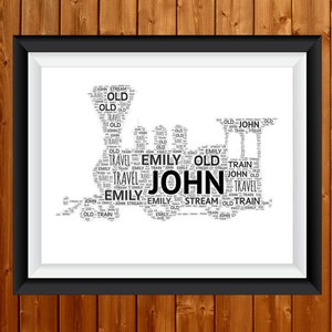 Personalised Steam Train Gifts Word Art Wall Print - Trainspotting Gifts Wall Train Gift Railway Gift Custom Word Wall Art