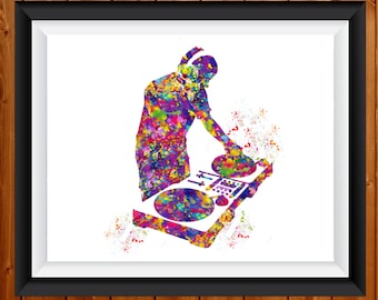DJ Watercolor Print Headphone Music Art Wall Art Poster Room Decor Gift DJ Gift Teen Room Bedroom Party Musical Decor Art Music Studio 115
