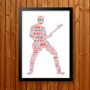 Personalised Acoustic Guitarist Musician Band Gift Word Art Wall Room Decor Prints