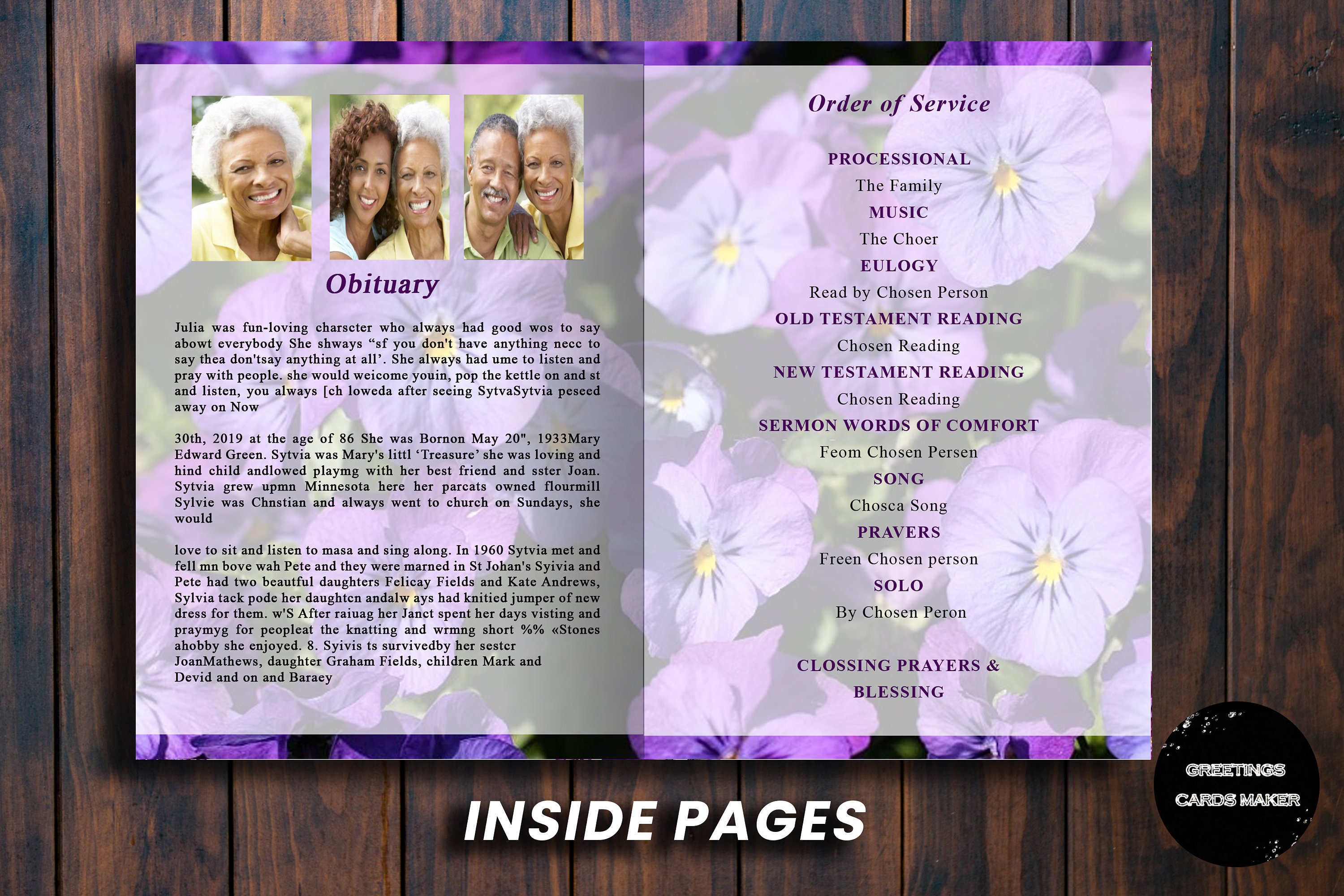 Purple Funeral Program Template Celebration of Life Program - Etsy
