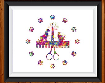 Dog Grooming Watercolor Print Dog Groomers Salon Wall Art Dog Art Animal Gift Veterinarian Office Vet Clinic Pet Grooming Salon Décor- 78