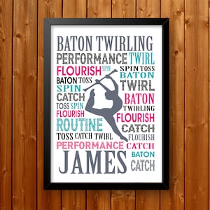 Personalised Baton Team Gift, Baton Twirling Poster, Baton Twirler Rhythmic Gymnast Wall Art, Baton Coach Gift, Baton Poster,  Digital file