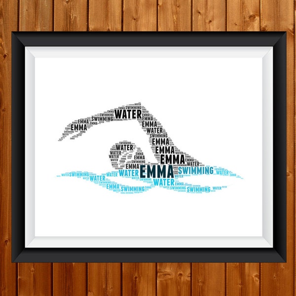 Personalisiertes Schwimmen Geschenk, Schwimmen Wort Art Wort Art Geschenk Schwimmer Geschenk Wand Kunst Wand Drucke digitaler Download Geschenk für sie Geschenk Drucke