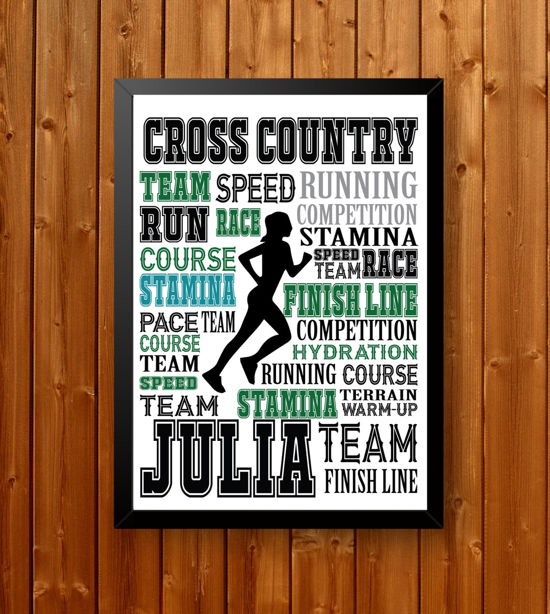 Personalised Cross Country Typography, Gift for Runners, Running Gift