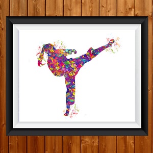 Karate Mädchen Aquarell Druck weibliche Karate Geschenk Karate Art Wall Art Wall Decor Mädchen Martial Art Decor Girl Karate Mom Sport Wall Art 87
