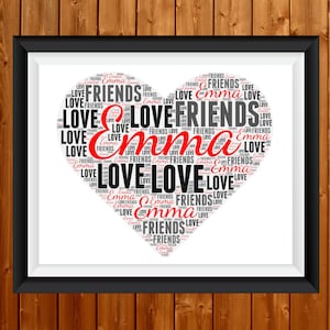 Gepersonaliseerde vriend Word Art Gift, Heart Wall Art, vriend verjaardag, kerst BFF cadeau, vriend bedankt, op maat gemaakte Home Decor, ALLE KLEUREN