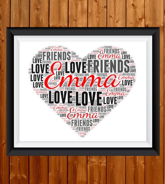 Personalised Friend Word Art Gift, Heart Wall Art, Friend Birthday