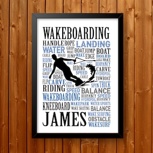 Personalised Wakeboarding Poster, Wakeboarding Typography, Wakeboarding Art, Wakeboarder Typography, Gift for Wakeboarder, Water Skiing Gift