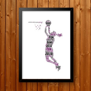 Cadeaux de basket-ball féminin - Sports de joueur de basket-ball personnalisés pour l'équipe de Netball cadeau Word Art Wall Room Decor imprime cadeau Word Art