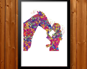 Girl with Horse Watercolor Print Equestrian Wall Art Horse Rider Gift Horse Lover Art Wall Decor Horse Wall Art Home Decor Housewarming 4