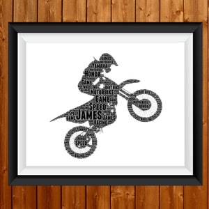 Personalised Motorcycle Gift Biker - Motorbike Rider - Custom Word Wall Art - Birthday, Fathers Day Gifts - For Him, Her, Boys, Girls, Men