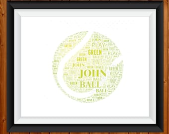 Personalised Tennis Racket Sports Tennis Ball Gift Word Art Wall Room Decor Prints 44