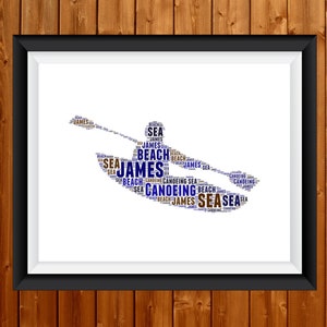 Personalised Canoeing Word Art Gift, Canoeing Gift Water Sports Gifts Canoeing Wall Prints Wall Art Digital Download Prints 54  kayaking