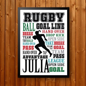 Personalised Girl's Rugby Poster, Women's Rugby Team Gift, Rugby Typography Art, Rugby Team Gift,  Rugby Coach Gift, Rugby Player Poster