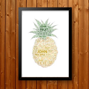 Personalised Pineapple Print- Custom Word Wall Art Frame - Home, Kitchen Decor - Birthday Gifts - For Her, Women, Girls, Teenagers, Kids
