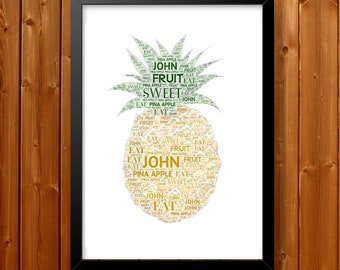 Personalised Pineapple Print- Custom Word Wall Art Frame - Home, Kitchen Decor - Birthday Gifts - For Her, Women, Girls, Teenagers, Kids