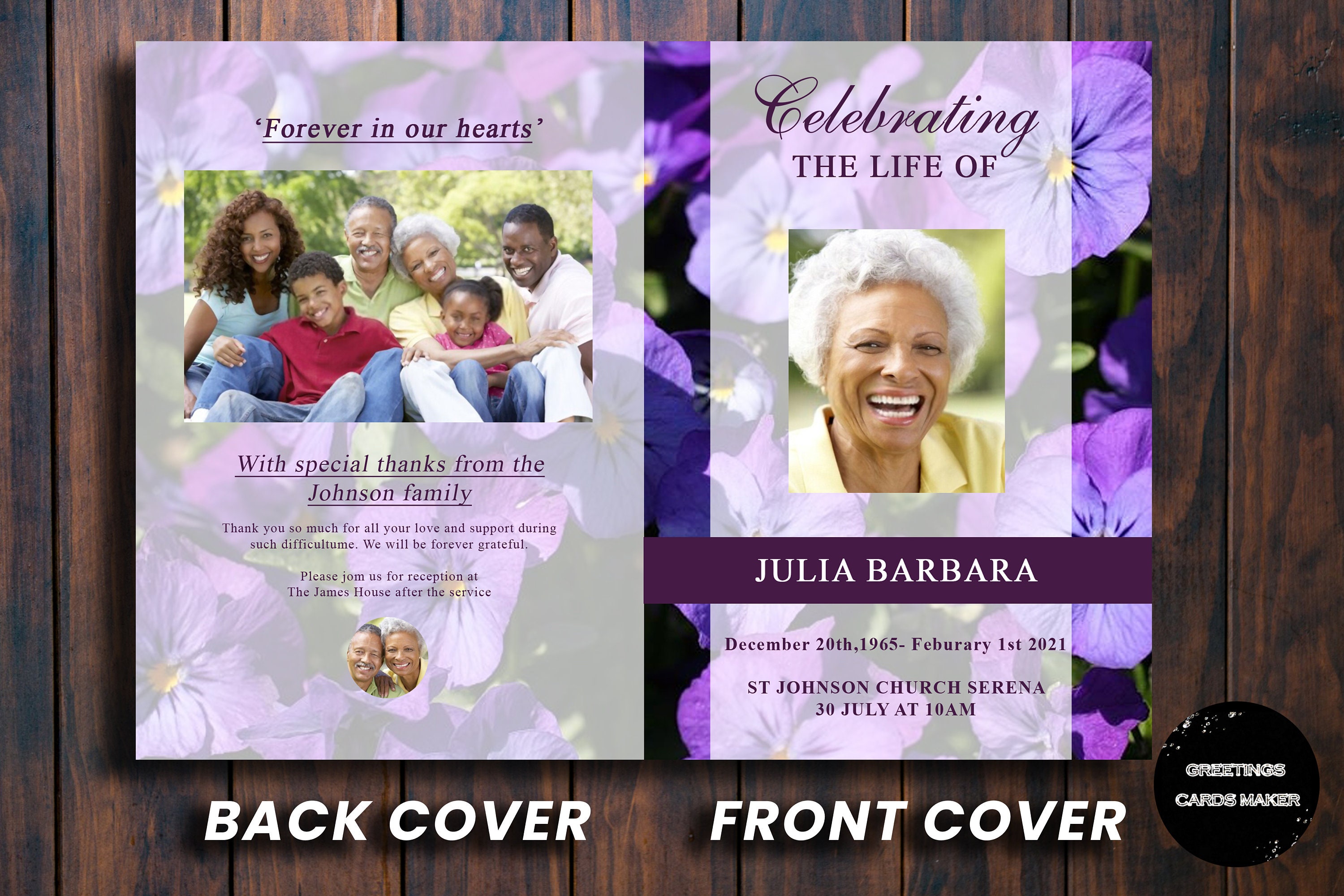 Purple Funeral Program Template Celebration of Life Program - Etsy