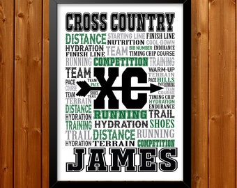 Personalised Cross Country Gift, Gift For Runners, Cross Country Typography, Cross Country Team Gift, XC Team Gift Running Gift Print