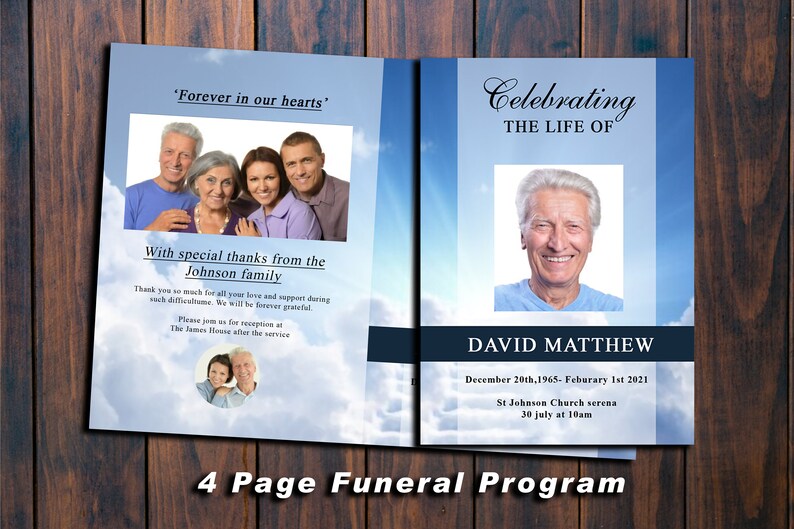 4 Page Blue Sky Cloud Funeral Program Template 4 Page Etsy