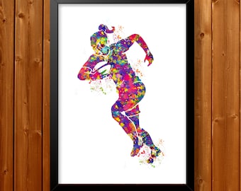 Rugby Player Girl Watercolor Print Gift Female Woman Girls Rugby Player Bedroom Decor Sports Poster Wall Art Wall Decor Sport Wall Art- 54