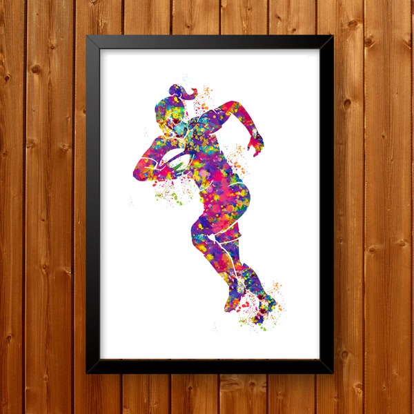 Joueur de rugby fille aquarelle impression cadeau femme femme filles joueur de Rugby chambre Decor sport affiche Wall Art Wall Decor Sport Wall Art-54