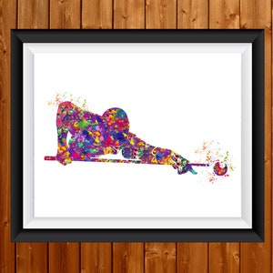 Bilhar aquarela impressão piscina arte snooker arte decoração da parede para ele piscina decoração do quarto esporte jogador de sinuca presente personalizado homem caverna 18