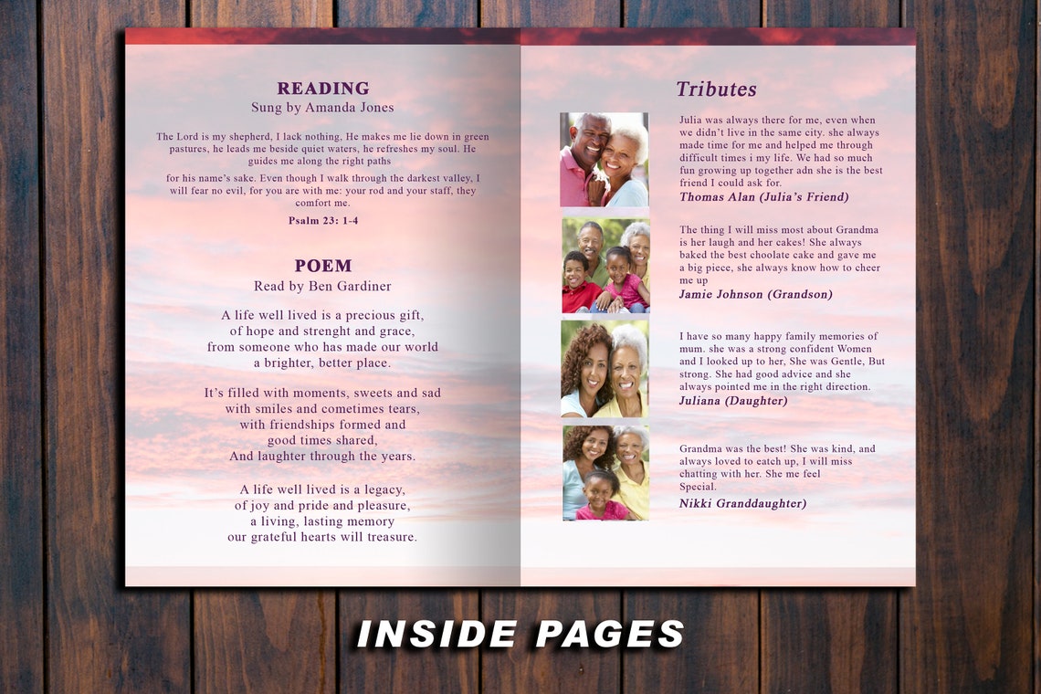Celebration of Life Brochure 8 Page Orange Sky Funeral | Etsy