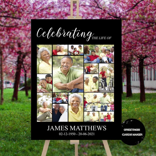 Celebration of Life Sign Collage  |Funeral Welcome Sign Photo Set | Large Funeral Sign | Memorial Sign | Funeral Décor 78