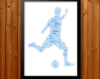 Personalised Football Gifts Word Art Wall Print - Soccer Fan Gifts Wall Decor Custom Word Cloud Wall Art A3 A4 A5 8x10 Print