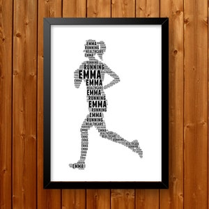 Gifts for runners women - Running gifts for women -Personalised Running Athlete Runner Run Marathon Gift Word Art Wall Room