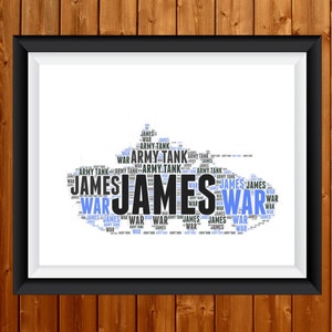 Army Gifts - Miltarty tank gifts - Personalised Word Art Gift Army Tank Gifts Army Gifts Print Gift For Soldier Wall Prints Wall Art