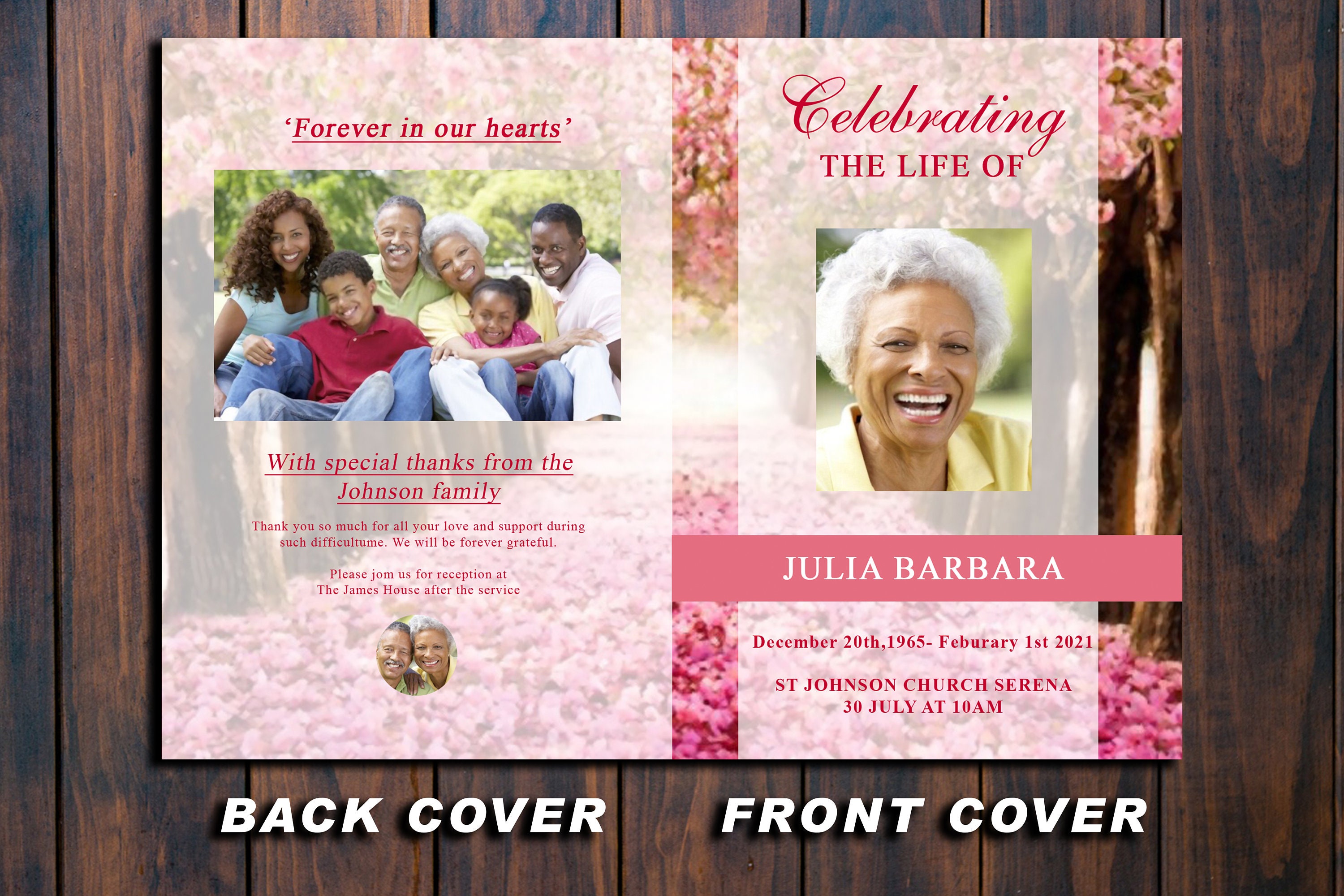 Celebration of Life Program Template 8 Page Pink Forest | Etsy