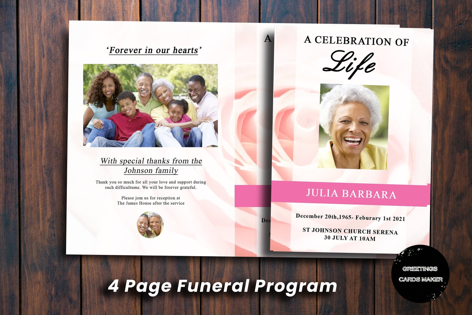 Pink Funeral Program Template Funeral Memorial program Funeral | Etsy