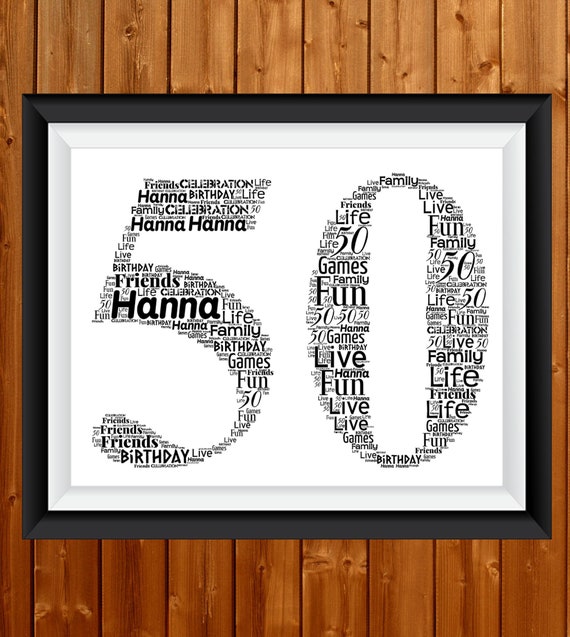 Personalised 50th Word Art Print. Fifty Birthday Gift . 50 Birthday Gift .gifts for him gifts for her. Birthday Digital Printable