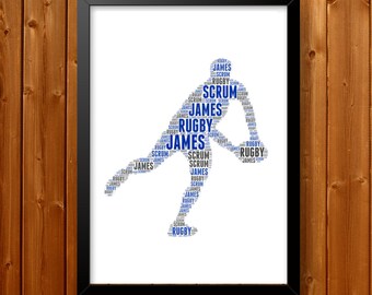 Personalised Rugby print Gifts -Rugby club gifts - Word Art Wall Print - Wall Decor Custom Word Wall Art Sports art Rugby club Gift for dad